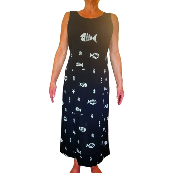 SUNDRESS UNDERSEA FISH VINTAGE Marine Life VINTAGE DRESS BARN BEACH RESORT SZ 12 - Picture 2 of 5